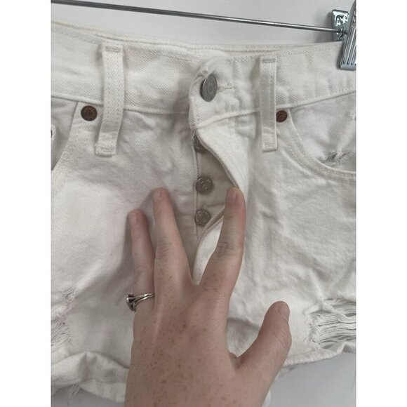 Levis Premium 501 Shorts Womens 24 White Denim Button Fly Jean Cut Off Festival - Picture 5 of 8